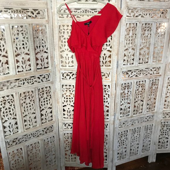Likely Leilani Asymmetrical Chiffon Red Gown 2 - Picture 4 of 11